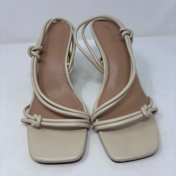 Express Strappy Heeled Sandal Cream Size 8 - Picture 1 of 7